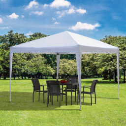 3 x 3 Meter Pop-Up Gazebo with Adjustable Height, White Weather-Resistant 210D Oxford Cloth Canopy with Powder-Coated Steel Frame, Portable Outdoor Pa