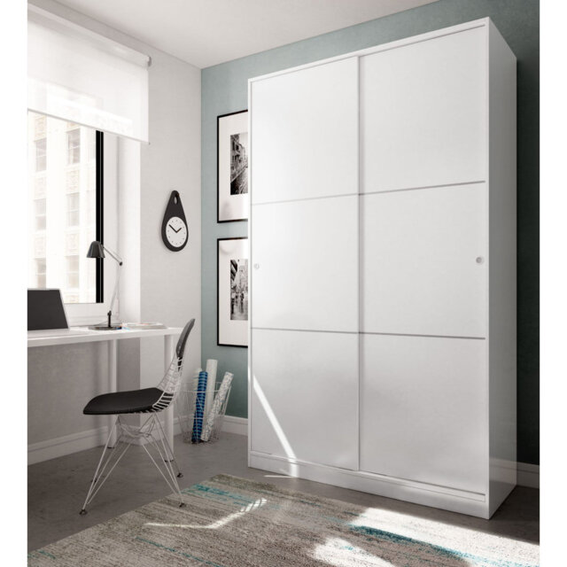Ardent  Wardrobe Gloss White Sliding 120cm Storage Hanging Door With Shelving Drawers Bedroom Furniture