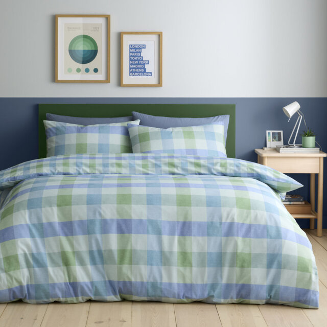 Block Check Cotton Blend Chequered Duvet Cover Set
