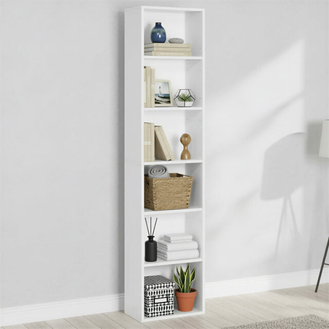 Bookshelf with 6 Shelves, Bookcase, for Home Office, Bedroom, Living Room, Study, White