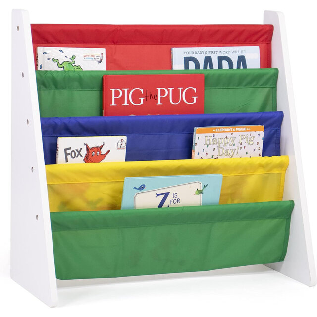 Humble Crew Children's Bookcase Storage Rack With 4 Tiers, Children's Bookrack, Bookshelf, White/Primary