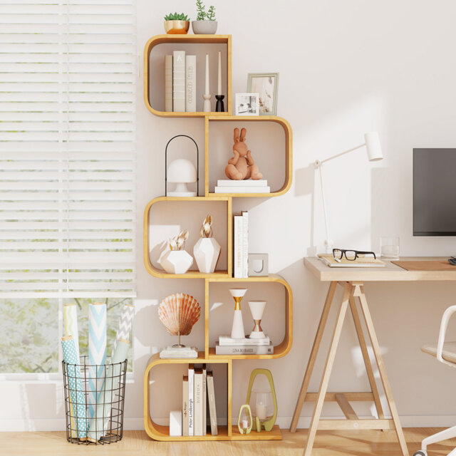 167cm H x 61cm W Bamboo / Rattan Geometric Bookcase