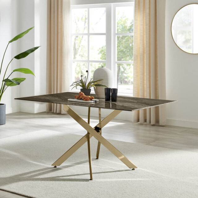 Lenworth Luxury Marble Effect Glass 6 Seater Dining Table - Modern Statement Design