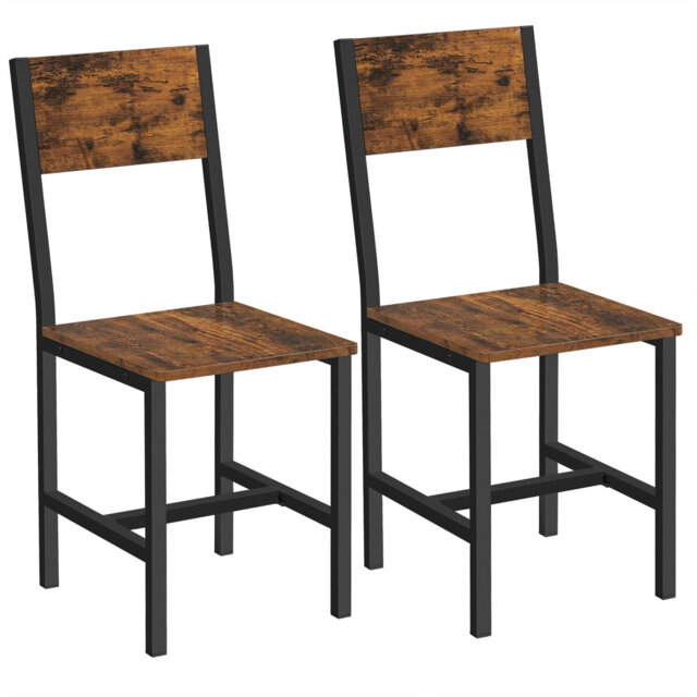 Dining Chair Set Of 2, Steel Frame, Industrial Dining Room, Living Room, Kitchen, Rustic Brown