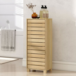 Floor Bathroom Storage Cabinet Handleless Wood Floor Shelf Unit Cupboard