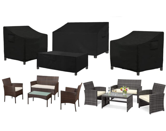 420D Heavy Duty 4-Piece Outdoor Furniture Cover Set for Patio, Waterproof Bench & Table Covers