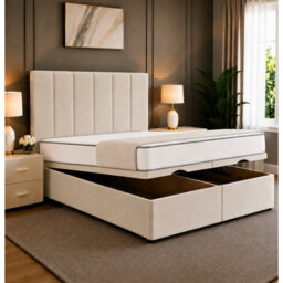 Eva Divan Ottoman Storage Bed Frame with Floor Standing Striped  Headboard