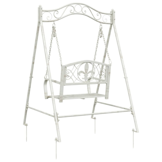 Swing Bench Antique White Steel Outdoor Garden Seating for Relaxation
