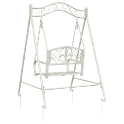 Swing Bench Antique White Steel Outdoor Garden Seating for Relaxation