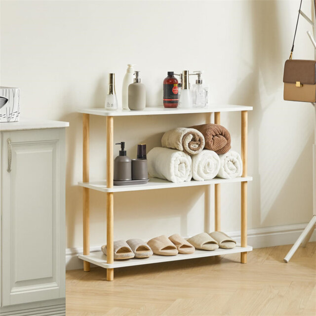 3 Shelves Wooden Open Bookcase - Modern Freestanding Bookshelf Organizer