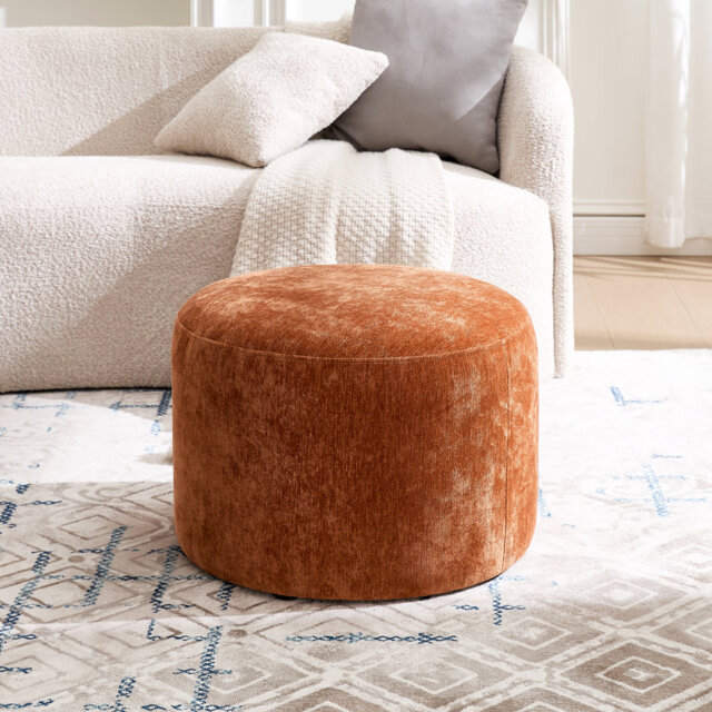 Regeani 57.5cm Round Upholstered Pouf Ottoman Mid Century Modern Standard Footstool Accent Seat