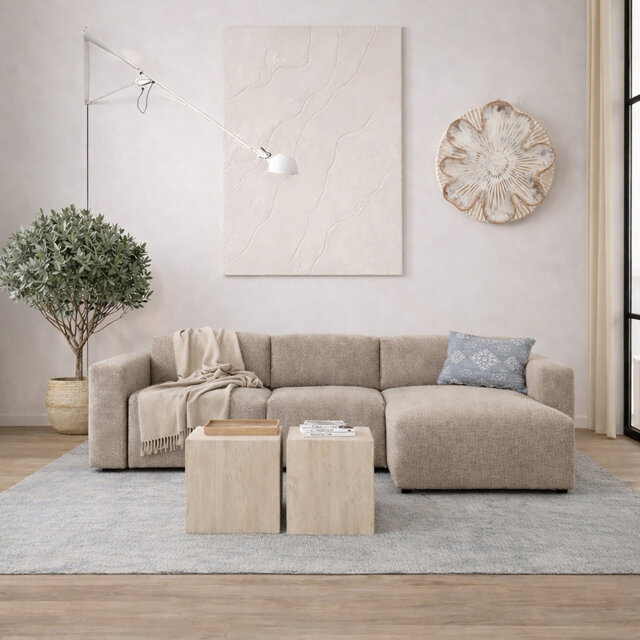 Midfield 2-Seater Chaiselongue Sofa RHF (Reversible Module) In Cona Boucle Beige 1 Fabric, Base In Matt Black