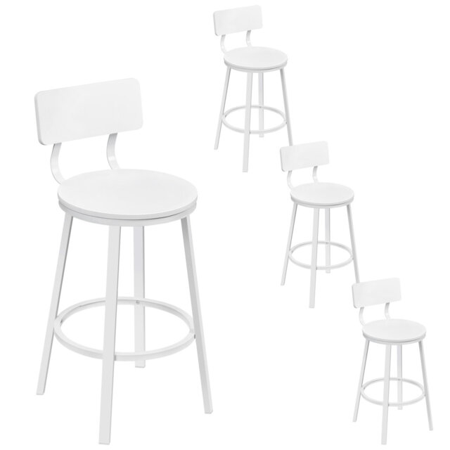 Bar Stools Set Of 4, Bar Chairs, Breakfast Stools, Kitchen Island Stools, Counter Stools With Footrest And Backrest, Metal Frame + Mdf Seat And Back,