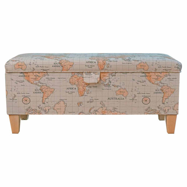 Map of the World 100cm Storage Bench Ottoman