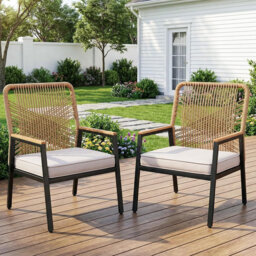 01-0325 Iron and rattan outdoor chair (2 pieces) - dark gray rattan + dark gray mat