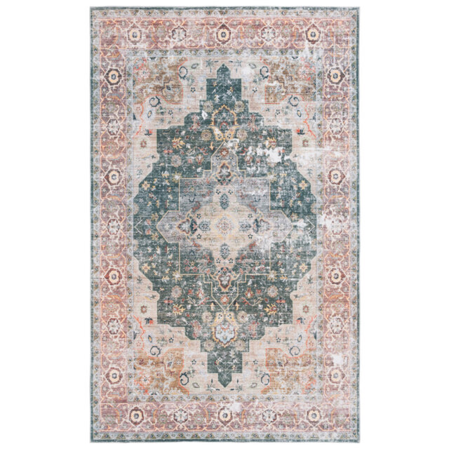Arizona Eckart Machine Washable Non-Slip Area Rug in Green & Beige