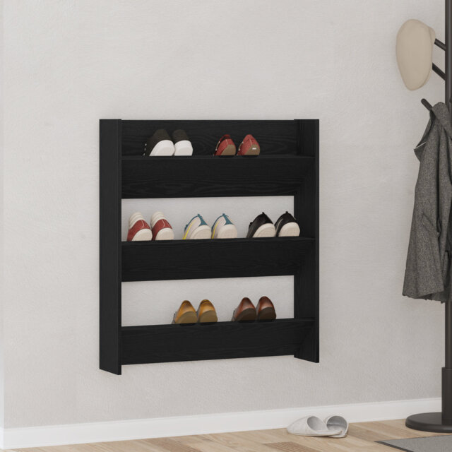 Wall Shoe Cabinet Black Oak Engineered Wood 80 X 18 X 90 Cm