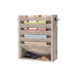 6-Tier Vertical Mount Hanging Holder with 2 Side Hooks, Modern Wooden Magazine Storage Holder