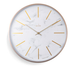 Acctim Luxe Wall Clock Quartz Brushed Metal Embossed Golden Batons Brass Hands Marble 40cm