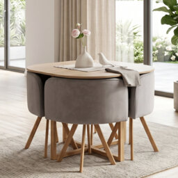 Space Saving Dining Table with 4 Velvet Chairs Set