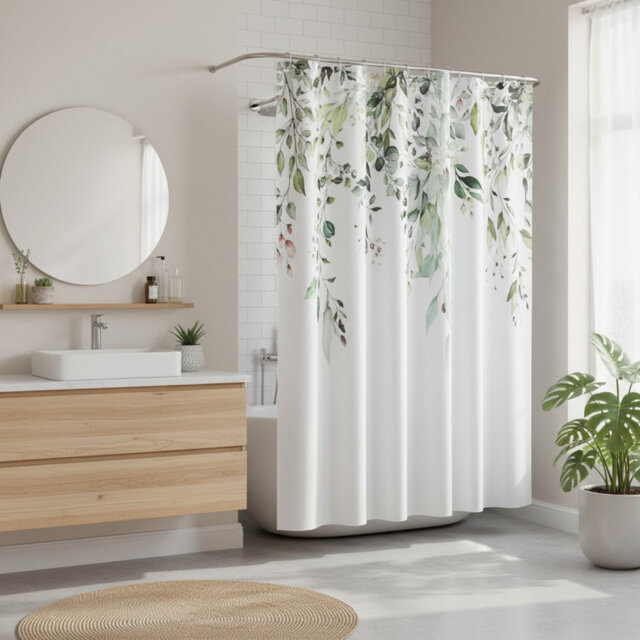Colorful Star Sage Green Eucalyptus Waterproof Shower Curtain Set With Hooks Watercolor Floral Print Plant Leaves Washable Fabric 72 X 72 Inch