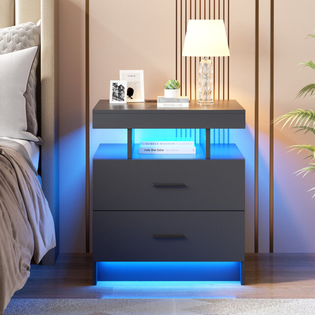 Bookhart Manufactured Wood Bedside Table with Wireless Charging Station and Human Sensor Light