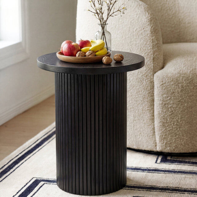 Tierra 43x56cm Solid Wood Side Table Pedestal Round Small Sofa Table