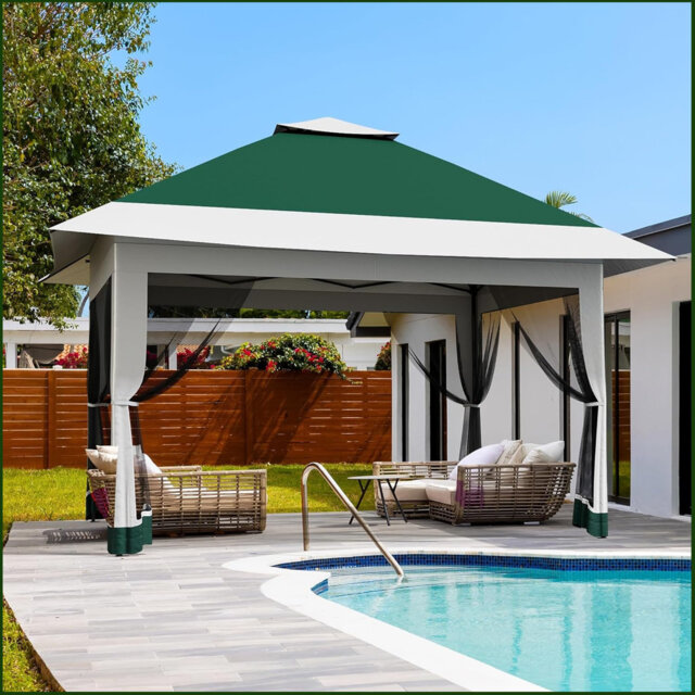 4m x 4m Pop-Up Gazebo, Outdoor Canopy Tent With Mosquito Netting, [Adjustable Height & Spacious] Pop-Up Tent With Double Roof, UV-Resistant Outdoor Ga