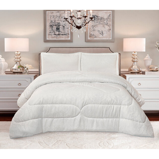 Bridal Off-White Jacquard Bedspread With Pillow Sham Set, Floral Printed Coverlet, Decorative Luxury All-Season Bedding