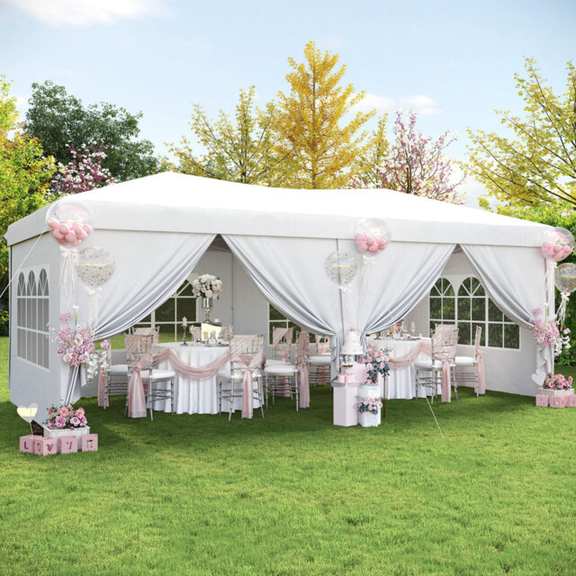 3x6m Pop Up Party Gazebo with 6 Sidewalls, Instant 10x20ft Canopy Tent, Waterproof & UV Protected for Outdoor Events & Weddings - White