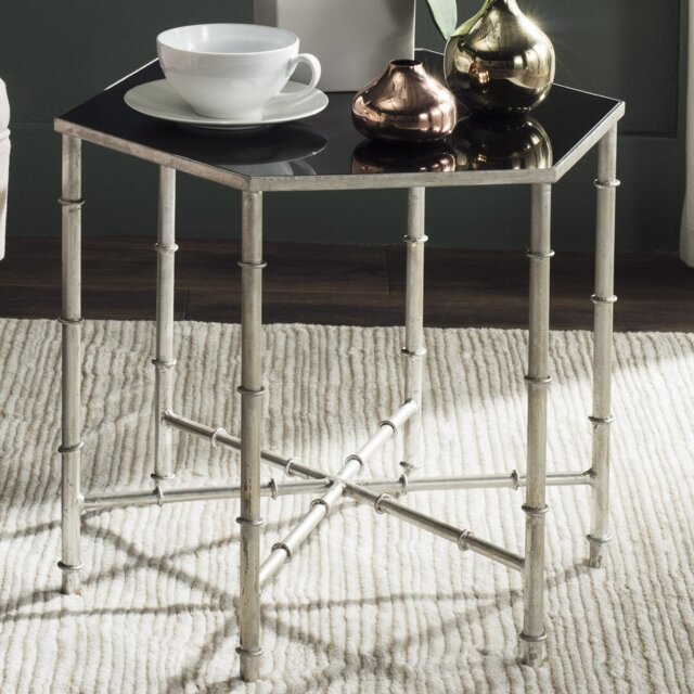 Coquina Glass Top Abstract End Table