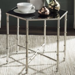 Coquina Glass Top Abstract End Table