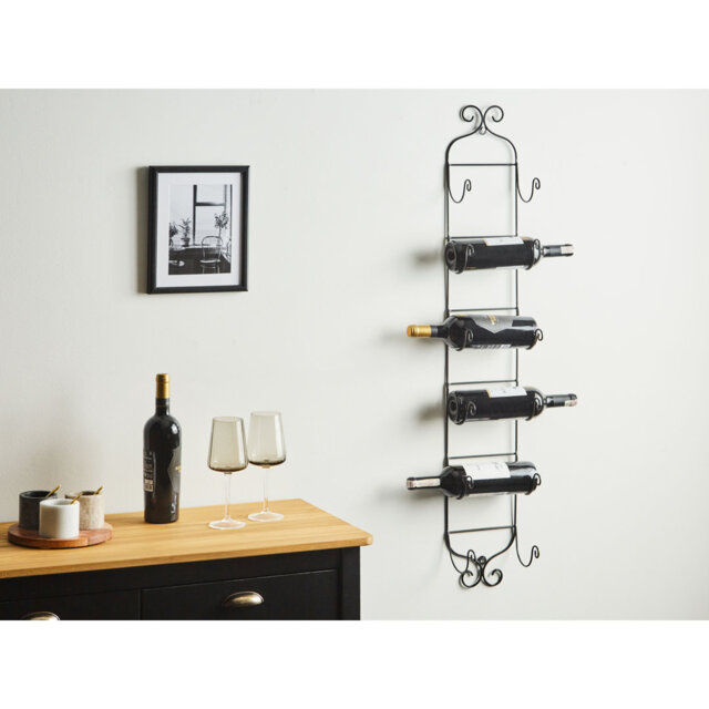 HYDROGEN 6 Bottle Wall Mounted Wine Bottle Rack Black
