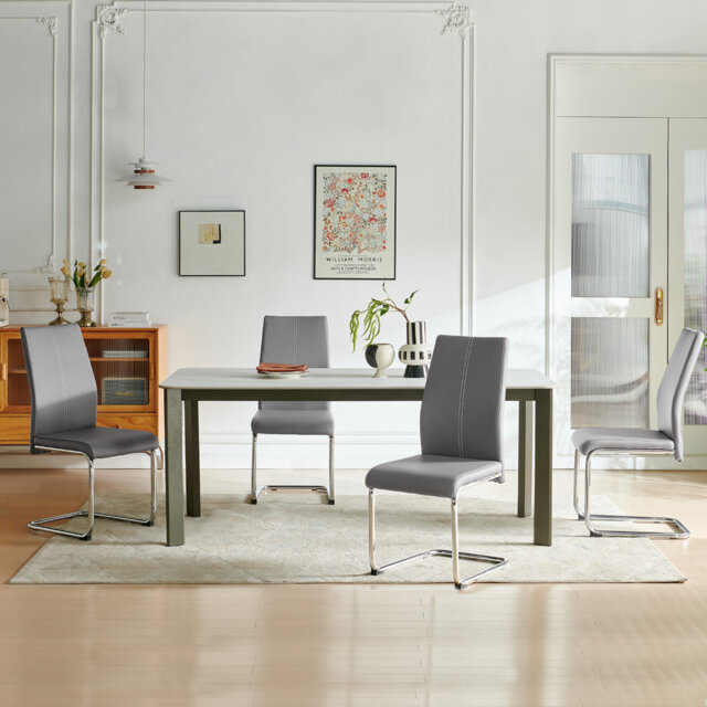 Faux Leather Dining Chair Set with Chrome Cantilever Base
