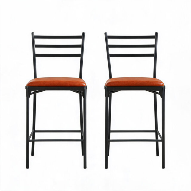 Set of 2 Bar Stools with Back – Thick Cushioned Upholstered Counter Height Chairs for Kitchen Islands and Apartments