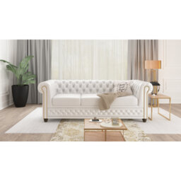 Chesterfield  Sofa 3 Seater Made of Vegan Leather with Solid Wood Legs