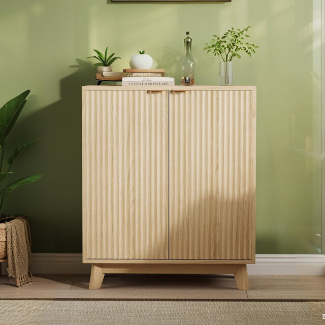 "34.5"" Buffet Cabinet with Storage, Contemporary Wood Sideboard, Adjustable Shelves, Vertical Groove Doors, Soft-Close Hinges, Multipurpose Cabinet for"