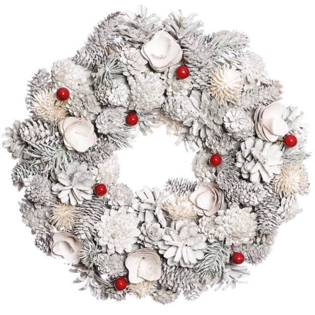 White & Red Front Door Wreath Wall Hanging Garland Ornament