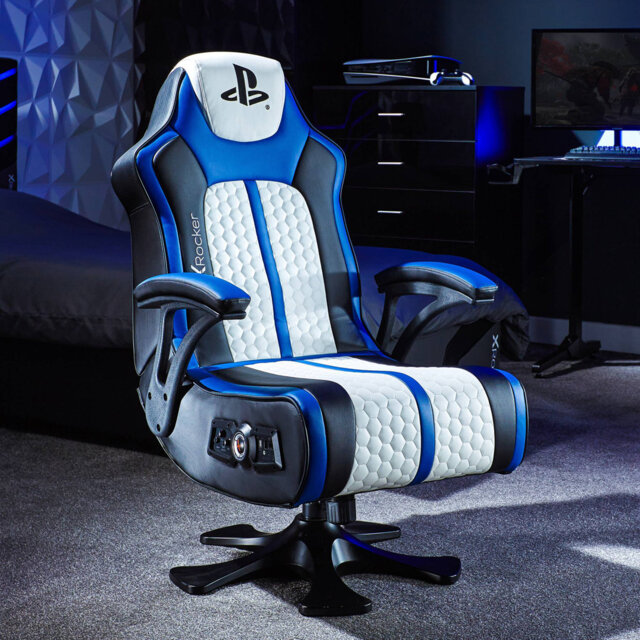 X Rocker Playstation Legend 2.1 Audio Console Gaming Chair - White / Blue
