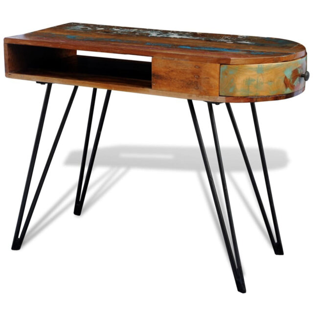 Peninsula Solid Wood Top Metal Base Writing Desk