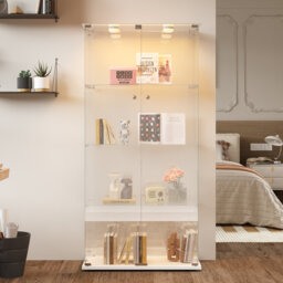 Frihart LED Glass Display Cabinet with Lockable Door, Curio Display Case for Collectibles, Books, Figurines and Home Décor