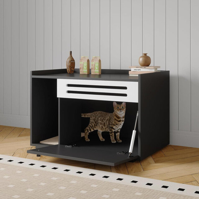 Cat Litter Box Enclosure with Ventilated Panel Hidden Litter Box Furniture with Drop Down Door, Indoor Cat House