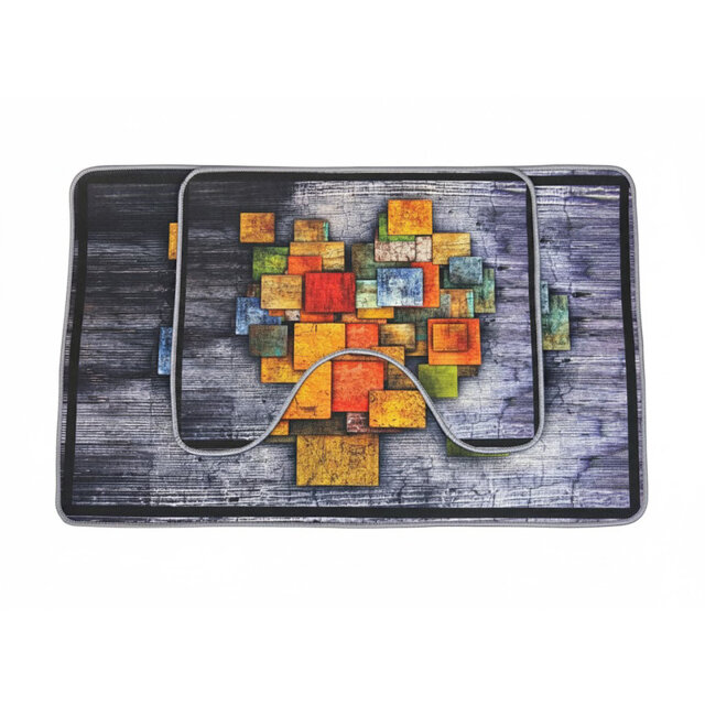 Modernist Art Series 2-Piece Bath Rug Set: Ultra-Absorbent, Machine Washable Geometric Bathroom Floor Mats