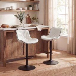 Swivel Bar Stools Modern Faux Leather Upholstered Counter Stools for Kitchen Island, Adjustable Height Stools with Footrest for Home Bar