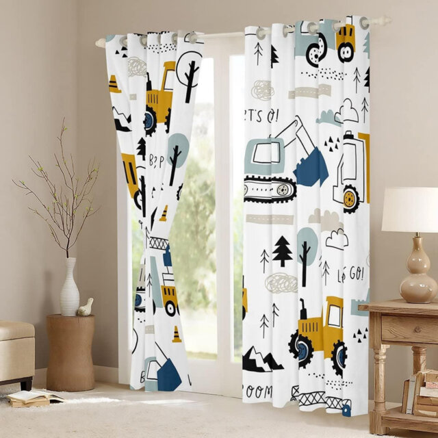 Cartoon Car Kids Curtains for Bedroom Living Room Construction Darkening Dreapes Equipment