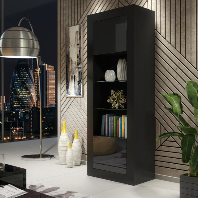Tall Display Cabinet 170cm with 2 Storage Compartments, 2 Glass Shelves