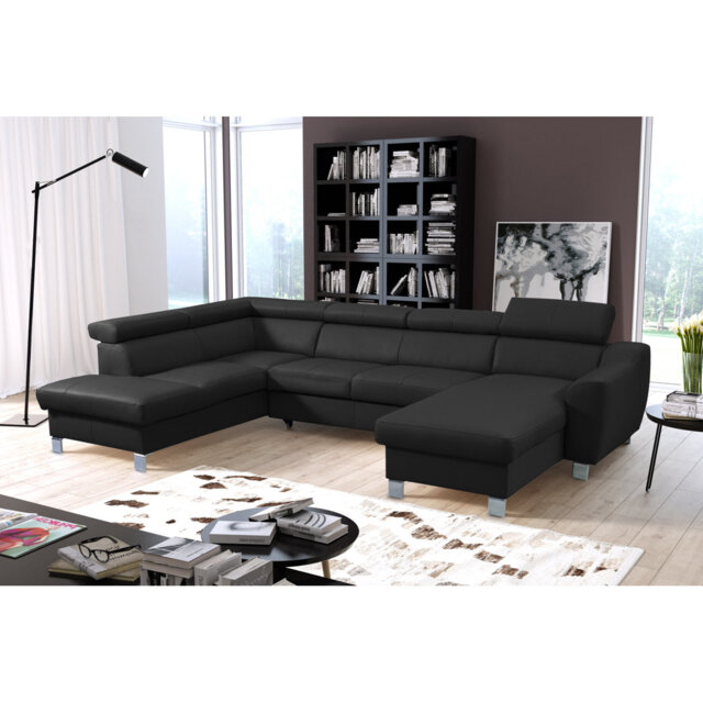 Raedynn Faux Leather Large Corner Sofa with Sleeping Function and Storage Box with Adjustable Headrests
