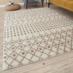 Moroccan Shaggy Collection Rugs Tangier Design in Ivory/Beige