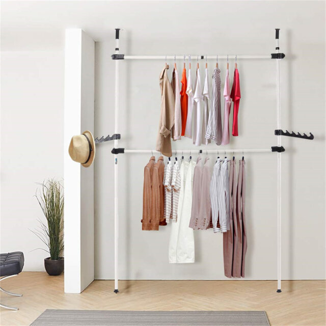 DIY Telescopic Wardrobe Organiser Garment Rack Clothes Tidy Rail