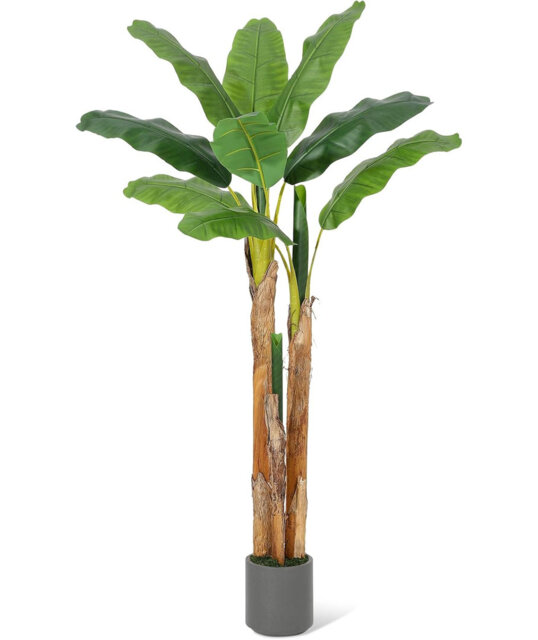 Artificial Banana Tree, 5FT Faux Banana Tree with Planter, Artificial Plants with 11 Faux Banana Leaves Plant for Home Decor Office